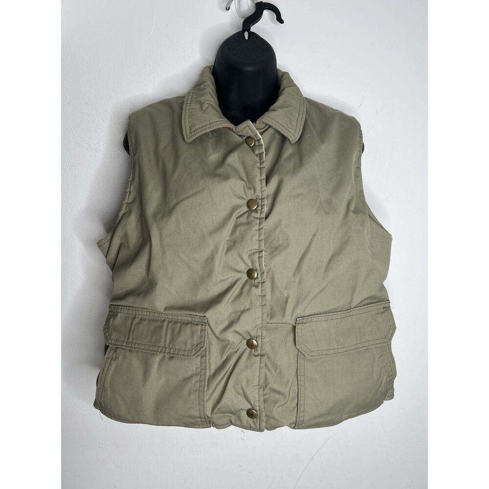 Vintage Woolrich Vest Khaki Tan Flannel Lined Snap Button Woman’s Size Large